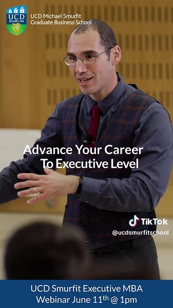 Ranked among the top 100 global MBAs, the UCD Smurfit Executive MBA supports managers in making successful career transitions to executive roles. Don't miss the opportunity to learn more at our upcoming webinar: ▶️ Date: June 11th ▶️ Time: 1pm - 2pm ▶️ Location: Online webinar ▶️ Theme: From Manager to Executive: Advance Your Career With the UCD Smurfit Executive MBA Register today via our UCD Smurfit website!💻 #ExecutiveMBA #UCDSmurfitSchool #SmurfitCommunity #VirtualOpenDay #Register