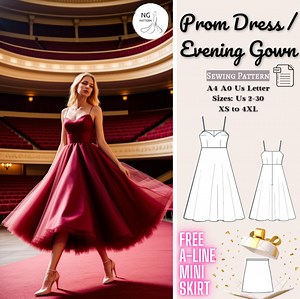Prom Dress Sewing Pattern: Evening Gown, Cocktail Dress (A4 A0) (PDF) - Etsy Canada