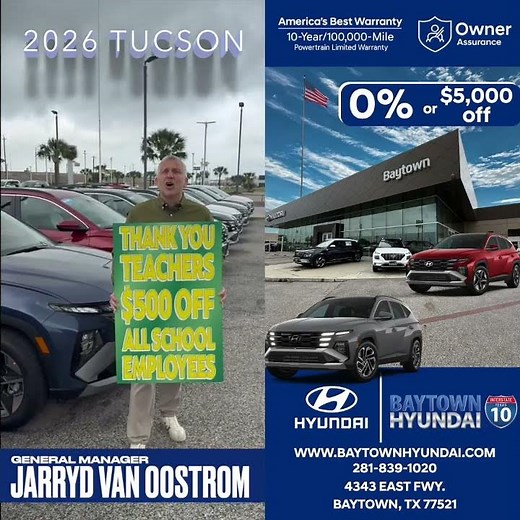 Baytown Hyundai Has $5,000 Off MSRP or 0% Financing on New 2026 Hyundai Tucsons