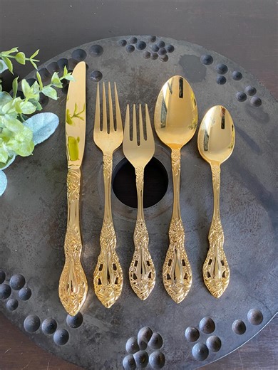 Golden Lifetime Flatware Extras Set, 4 Pc. Gold Tone Cutlery, Matching Serving Pieces, Vintage Ornate Floral Silverware, Replacement Pieces - Etsy