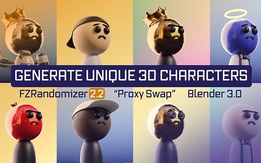 Blender 3.0 快速生成独特的角色使用 '交换代理 Proxy Swap'（含zrandomizer插件免费下载）