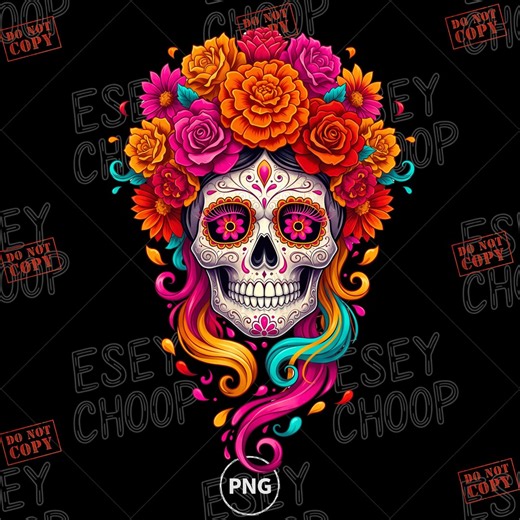 Sugar Skull PNG, Day of the Dead Design, Floral Skull Sublimation, Dia De Los Muertos PNG, Mexican Folk Art, Colorful Skull Clipart, PNG - Etsy