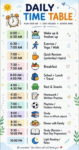 Best daily time table for students | Study and School routine