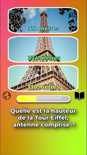 👉 Quelle est la hauteur de la Tour Eiffel, antenne comprise ? 🗼📏#MyQuiz #TourEiffel