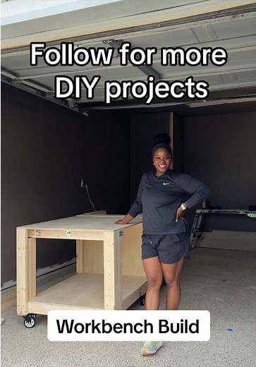 This workbench build was the perfect first addition to my garage workshop! Would you take on this build? #diyhomeproject #beginnerfriendlydiy #homeimprovement #garageworkshop