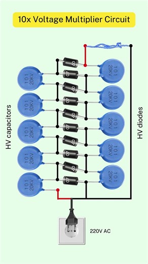 10× High Voltage Multiplier Circuit Using Diodes & Capacitors 🔋#shorts #electrical #electric
