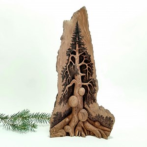 Forest Tree Carved Wood Art Sculpture, Spruce Burl Tree Spirit, Rustic Nature Decor, Mountain Lodge Mantel Decor, Unique Alaska Art Carving - Etsy