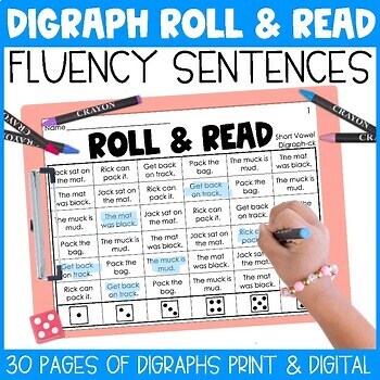 Digraphs Fluency Roll & Read Decodable Sentences