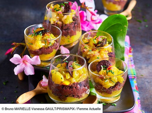 Verrines de boudins antillais au confit de mangue facile : Découvrez toutes les recettes de Femme Actuelle