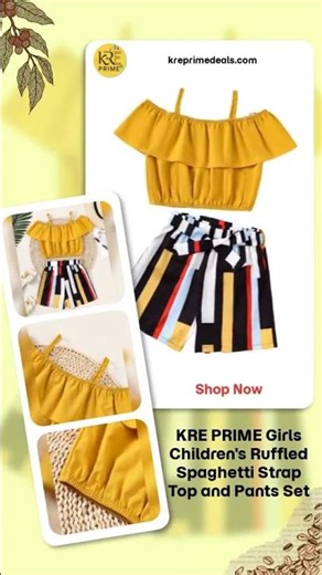 KRE PRIME Girls Children's Ruffled Spaghetti Strap Top and Pants Set
