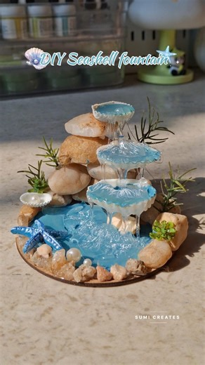 DIY Mini Ocean Waterfall Fountain 🌊 #glueguncraft #craftideas ##handmade #seashellcraft