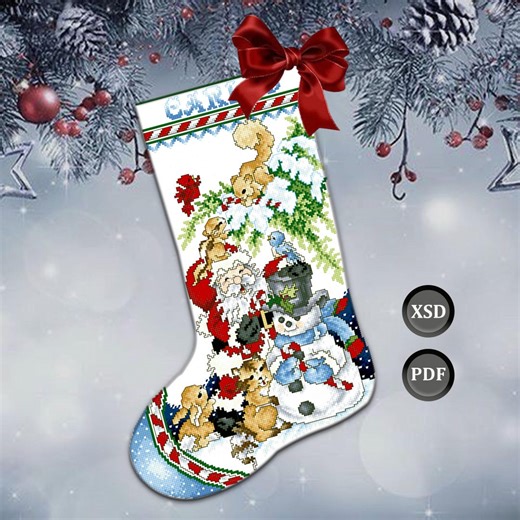 Cross-stitch Pattern: Christmas Stocking "santa's Snowman." Instant Download (PDF + XSD) - Etsy