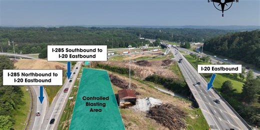 Controlled blasting, closures scheduled during I-285/I-20 W interchange construction in Atlanta