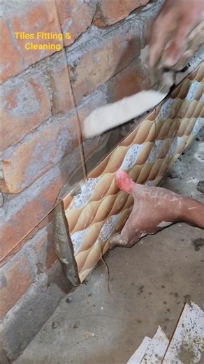 After installing the tiles on the wall, I measured and straightened the tiles with string.#walltiles