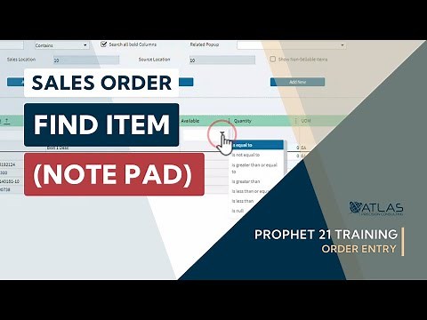 Prophet 21 Training and How To - Sales Order - Find Item (NOTE PAD)