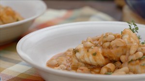 This delicious recipe is one of my favorite one dish wonders - you can prepare the entire meal in one pot! Perfect for a weekday night. Monkfish is a good choice for stews, because it is very sturdy and won't fall apart, and it won't overcook as rapidly as some other types of fish. This dish can be made in advance and brought to temperature when your friends or family arrive at the table. If you'd like to add a vegetable, stir in a cup or so of frozen peas when you add the monkfish back in. http