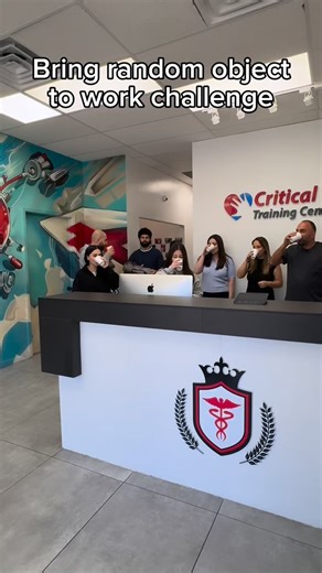 2.1K views · 13 comments | Random object from home challenge 藍 #workfun #officehumor #cpr #viral #challenge #workhumor #reels #challengeaccepted #officelife | Critical Care Training Center | Facebook