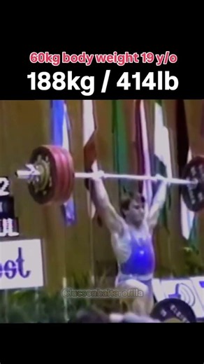188kg / 414lbs clean and jerk world record Naim Süleymanoğlu 60kg body weight, 19 years old