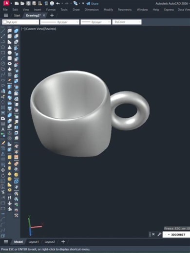 AutoCAD 3D Tea Cup Modeling | How to create 3D tea cup #bimnblueprints