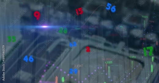 Animation of light spot, changing numbers and data processing against close up of a computer server