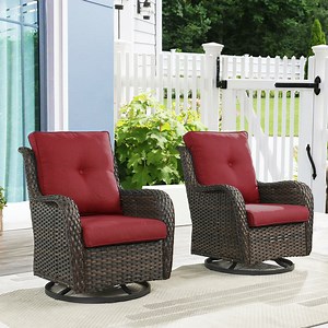 POCASSY Outdoor Wicker Rattan Swivel Rocking Patio Club Accent Chairs with Cushions