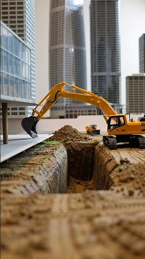 RC Hydraulic Excavator Digging Deep in the Miniature City! 🏙️ Realistic Urban Construction Site! 🚧