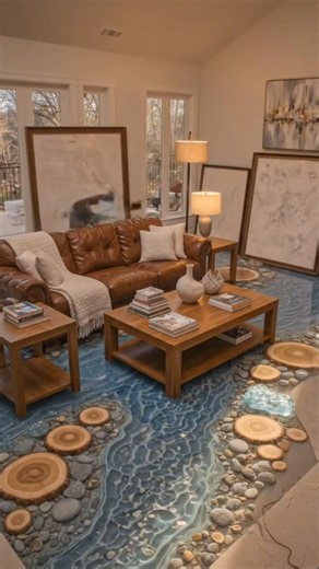 Luxury River Epoxy Floor Living Room Transformation | 3D Water Resin Floor Design