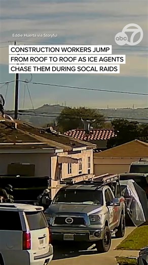 Construction workers hop from roof to roof as ICE agents move in and chase them up ladders on a house in Southern California. The contractor who hired the crew confirmed that no one was detained and that the workers are shaken up and scared to return to work. | ABC7 News