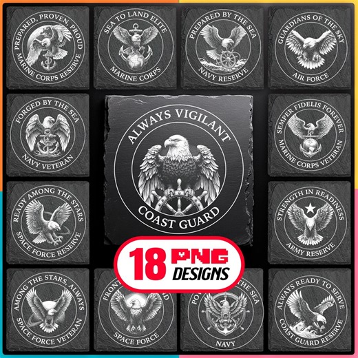 American Military Logos Laser Engraving PNG Bundle Digital Download - Patriotic Slate Coaster, for Glowforge, Lightburn, Commercial Use Too - Etsy