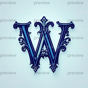 Elegant Decorative Letter W in Deep Blue - Printable Digital Art for Instant Download - Etsy Australia