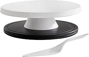 Cake Stand, 12'' Rotating Cake Turntable Revolving Cake Spinner Stand Cake Decorating Kit Display Stand Bamboo Fiber Turns Smoothly Painting Turn Table Stand for Pastries, Cupcakes(White, L)