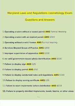 Maryland Cosmetology Laws And Regulations Exam Questions And Answers 2023 Verified Answers By Expert