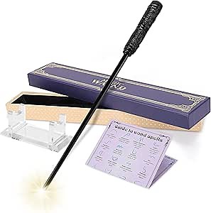 EnrichFun Light Up Wizard Magic Wand Rechargeable LED Resin Witch Wands for Kids Collection Cosplay Halloween, with Acrylic Stand, (Complex)