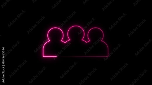 Neon User profile icon. the Group people man icon glowing animation. Staff corporate office group people man icon animation, on a black background, with Group people man icon animation.