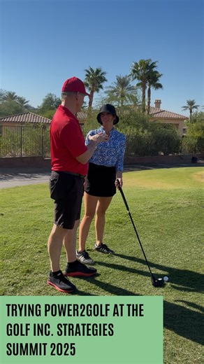 ⛳️At the Golf Inc. Strategies Summit 2025, guests stepped up to try the Power2Golf Club — and the reactions were priceless! Steve walked Emily through how it works, showing just how effortless it is to play. One press of a button, and the ball takes off with perfect distance and control. #Power2Golf #GolfReimagined #GolfIncSummit2025 #InnovationInGolf #PlayGolfAgain | Power2Golf