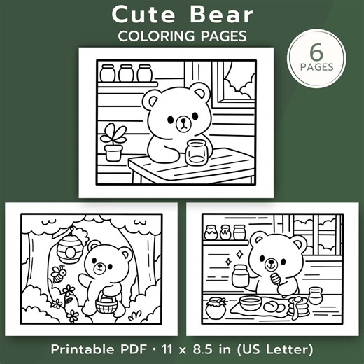 Bear Coloring Pages – Easy Animal Theme Printable PDF (6 Pages) - Etsy