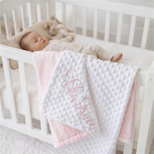 40"x30" White & Pink Minky Baby Blanket With Name Embroidery - Newborn Granddaughter Gift - Etsy