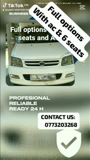 rent and hire vehicle. full options with 6 seats and ac.0773203268