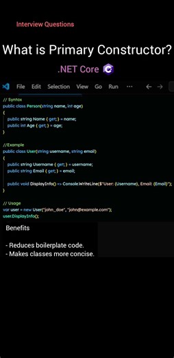What is primary constructor? | c#12 |.NET Core #coding #shorts #dotnetcore #dotnet #azure #apidesign