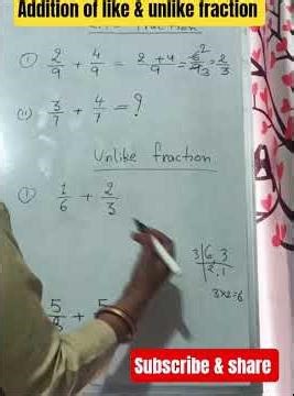 Addition of Fractions | Like & Unlike Fractions | Class 4, 5, 6#youtubeshorts #basic#exam