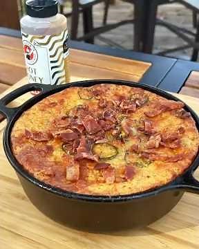 Bacon, Jalapeño, Corn Pudding on the Big Green Egg