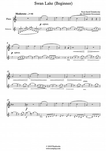 Swan Lake, Op. 20a – No. 1 Scene (Swan Theme) (Beginner Level) (Tchaikovsky) - Flute Sheet Music