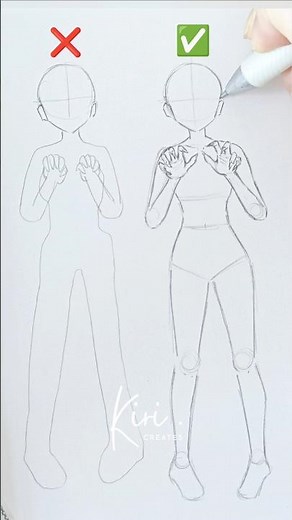 How to draw anime girl Body: Cute pose easy front view #drawing #tutorial #howtodraw #sketching #fyp