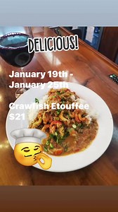 January 19th - January 25th Crawfish Etouffee $21 Fresh Crawfish smothered in a rich and savory roux-based sauce, blending veggies spieces and a hint of tomato. | DOWN THE HATCH