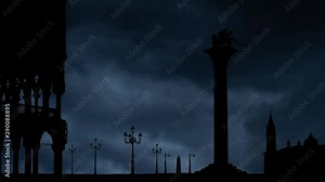 Venice: San Marco Square with Winged Lion and Doge's Palace, Thunderstorm and Lightning Time Lapse, Italy