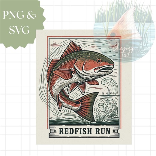 Vintage Redfish Run SVG PNG: Saltwater Fishing Art (digital Download) - Etsy