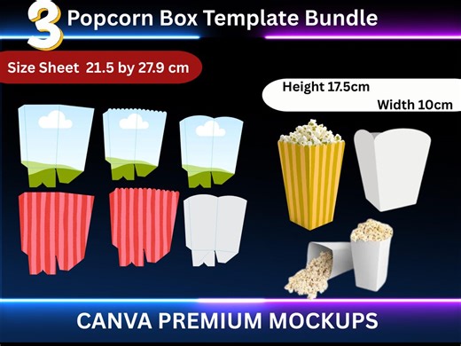 Popcorn Box Template, Popcorn Box Svg, Snack Box Svg, Party Favor Box, Snack Box Template, Popcorn Svg, Canva Editable Box, DIY Popcorn Box - Etsy
