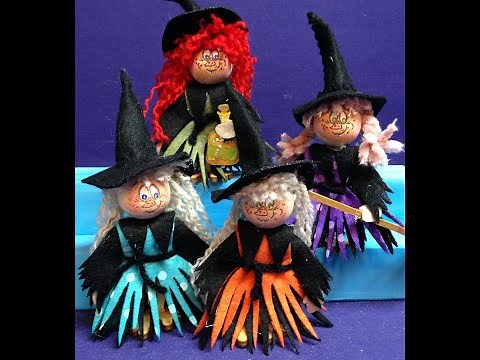 Hexe aus Filz und Holzteilen zum Hinstellen / Basteln mit Kinder/ Halloween / Herbstdekoration