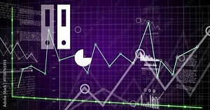 On load, data visualization animating line rising, charts icons evolving, receding for data cycle Stock Video