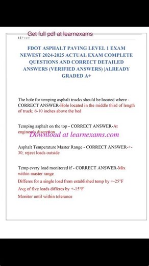 FDOT ASPHALT PAVING LEVEL 1 EXAM QUESTIONS AND ANSWERS